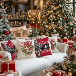 18x18 Inch Christmas Throw Pillow Cover Set of 4 Cardinal Mistletoe Winter