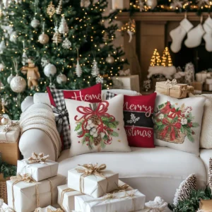 18x18 Inch Christmas Throw Pillow Cover Set of 4 Cardinal Mistletoe Winter