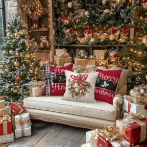 18x18 Inch Christmas Throw Pillow Cover Set of 4 Cardinal Mistletoe Winter