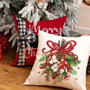18x18 Inch Christmas Throw Pillow Cover Set of 4 Cardinal Mistletoe Winter