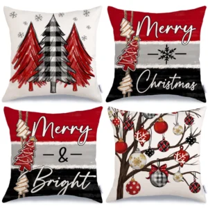 18x18 Inch Christmas Throw Pillow Cover Set of 4 Trees Balls Ornaments