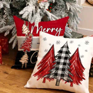 18x18 Inch Christmas Throw Pillow Cover Set of 4 Trees Balls Ornaments