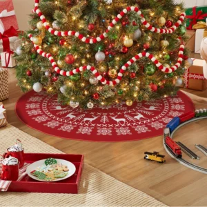 48 Inch Christmas Tree Skirt Reindeer & Snowflakes
