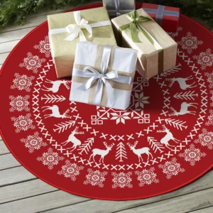 48 Inch Christmas Tree Skirt Reindeer & Snowflakes