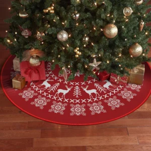 48 Inch Christmas Tree Skirt Reindeer & Snowflakes