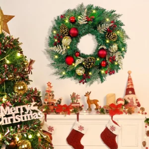 Christmas Wreath with Red Velvet Bow and Berries