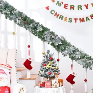 Flocked Christmas Garland with Frosty Pinecones and Leaves
