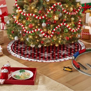 Holiday Red Plaid Snowflake 48 Inch Christmas Tree Skirt
