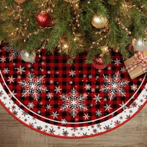 Holiday Red Plaid Snowflake 48 Inch Christmas Tree Skirt