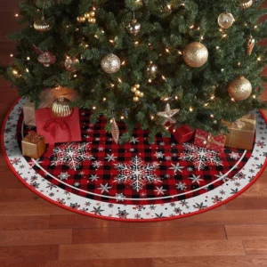 Holiday Red Plaid Snowflake 48 Inch Christmas Tree Skirt