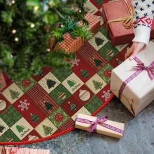 Holiday Squares Patchwork 48 Inch Christmas Tree Skirt