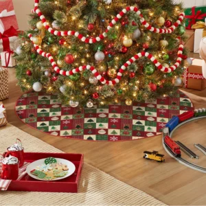 Holiday Squares Patchwork 48 Inch Christmas Tree Skirt