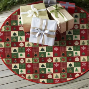 Holiday Squares Patchwork 48 Inch Christmas Tree Skirt