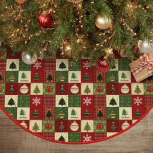Holiday Squares Patchwork 48 Inch Christmas Tree Skirt