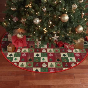 Holiday Squares Patchwork 48 Inch Christmas Tree Skirt