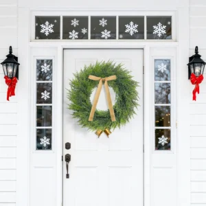 Norfolk Pine Christmas Wreath Golden Bow and Antique Bells