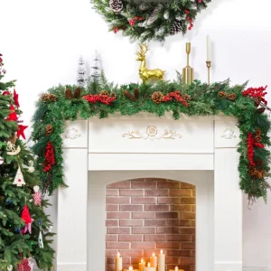 Realistic Pine Christmas Garland: Pinecones, Berries, and Lush Greenery