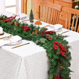 Realistic Pine Christmas Garland: Pinecones, Berries, and Lush Greenery