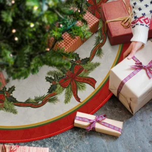 Ribbon Holly Wreath 48 Inch Christmas Tree Skirt