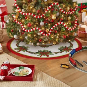 Ribbon Holly Wreath 48 Inch Christmas Tree Skirt