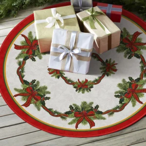 Ribbon Holly Wreath 48 Inch Christmas Tree Skirt