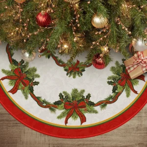 Ribbon Holly Wreath 48 Inch Christmas Tree Skirt