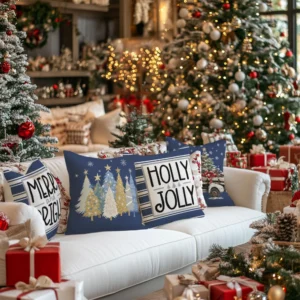 Set of 4 Christmas Throw Pillow Covers 18x18 Inch Merry Bright Truck