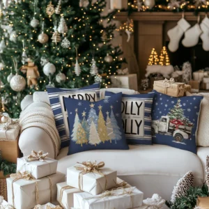 Set of 4 Christmas Throw Pillow Covers 18x18 Inch Merry Bright Truck