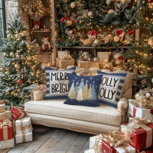 Set of 4 Christmas Throw Pillow Covers 18x18 Inch Merry Bright Truck