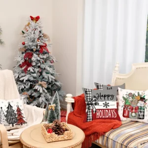 Set of 4 Christmas Throw Pillow Covers 18x18 Red Grey Mason Jars