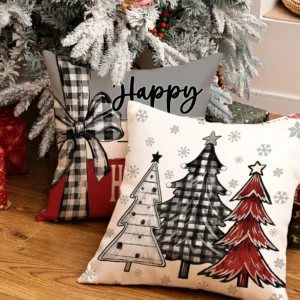 Set of 4 Christmas Throw Pillow Covers 18x18 Red Grey Mason Jars