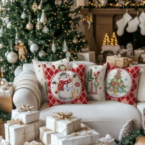 Set of 4 Holly Jolly Throw Pillow Covers 18x18 Inch Gingerbread