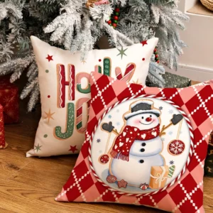 Set of 4 Holly Jolly Throw Pillow Covers 18x18 Inch Gingerbread